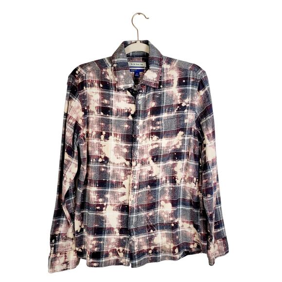 The Old Rusty Coop womens blue and red plaid bleach dyed flannel shirt size med - Picture 2 of 8